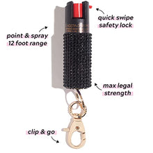 Load image into Gallery viewer, BLINGSTING Self Defense Kit - Professional Grade, Maximum Strength Pepper Spray with UV Marking Dye & Personal Safety Alarm (Black Rhinestone & Black Heart)