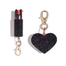 Load image into Gallery viewer, BLINGSTING Self Defense Kit - Professional Grade, Maximum Strength Pepper Spray with UV Marking Dye & Personal Safety Alarm (Black Rhinestone & Black Heart)