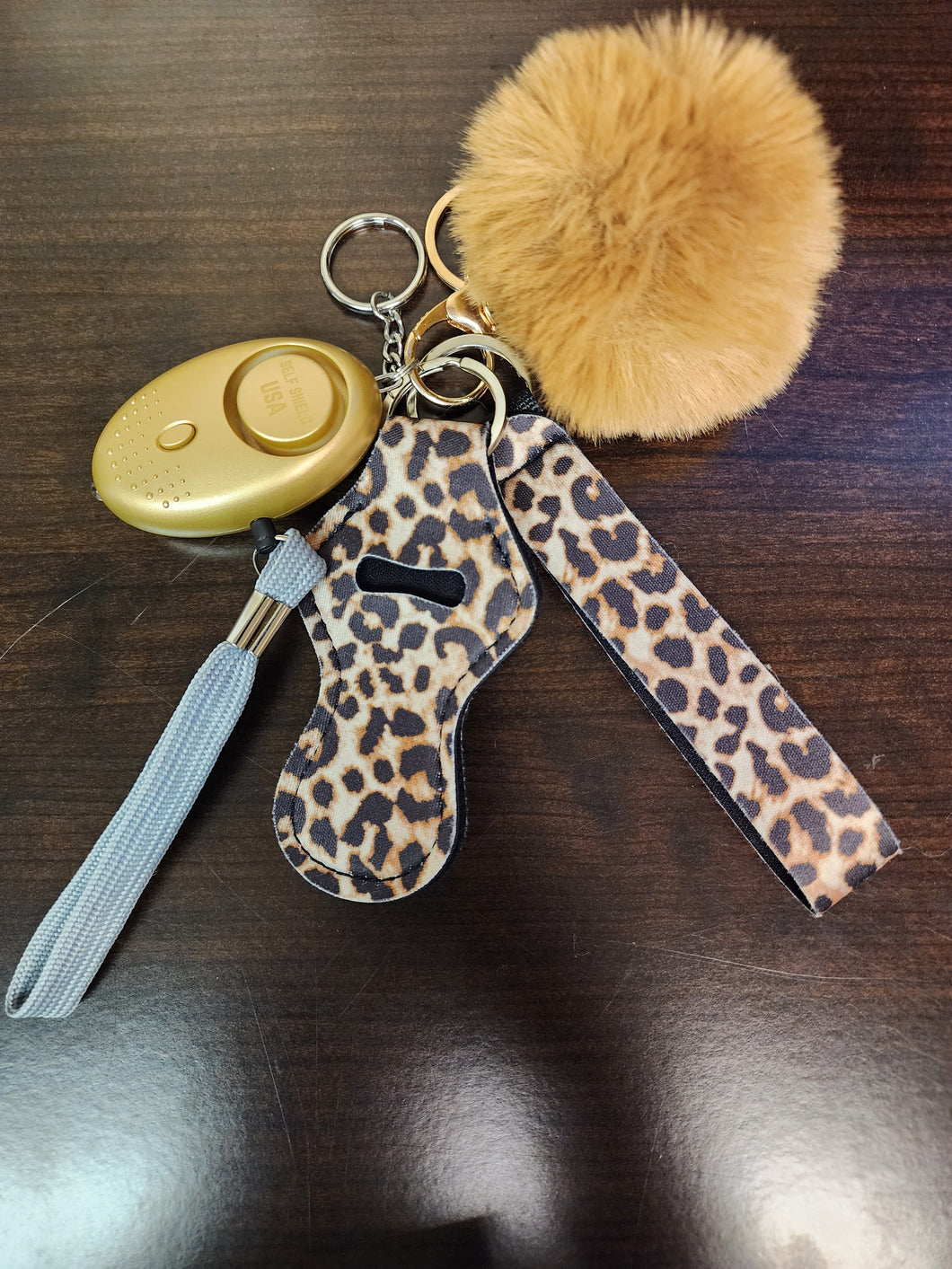 Gold Leopard Keychain and Wristlet w/Personal Alarm & Flashlight