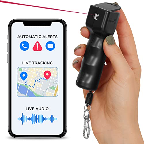 Plegium Smart Mini Pepper Spray Keychain 3-in-1 Free GPS Location Tracking Emergency Texts — Magnetic Self Defense Keychain Pepper Spray for Women and Men — GPS Pepper Spray Bluetooth, Black