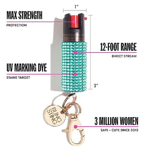 BLINGSTING Self Defense Kit - Professional Grade, Maximum Strength Pepper Spray with UV Marking Dye & Personal Safety Alarm - Mint & Mint