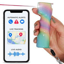 Load image into Gallery viewer, Plegium Smart Pepper Spray 5-in-1 Free GPS Location Emergency Texts Live Tracking - Self Defense Keychain Pepper Spray for Women and Men, Bluetooth, Piercing Siren, LED Strobe Light, Rainbow
