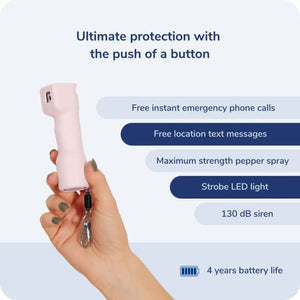 Plegium Smart Pepper Spray 5-in-1 Free GPS Location Emergency Texts Live Tracking - Self Defense Keychain Pepper Spray for Women and Men, Bluetooth, Piercing Siren, LED Strobe Light, Rainbow