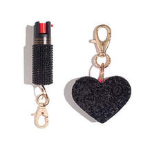Load image into Gallery viewer, BLINGSTING Self Defense Kit - Professional Grade, Maximum Strength Pepper Spray with UV Marking Dye &amp; Personal Safety Alarm (Black Rhinestone &amp; Black Heart)
