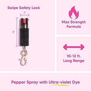 BLINGSTING Self Defense Kit - Professional Grade, Maximum Strength Pepper Spray with UV Marking Dye & Personal Safety Alarm (Black Rhinestone & Black Heart)