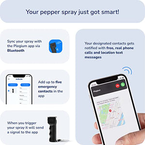 Plegium Smart Mini Pepper Spray Keychain 3-in-1 Free GPS Location Tracking Emergency Texts — Magnetic Self Defense Keychain Pepper Spray for Women and Men — GPS Pepper Spray Bluetooth, Black