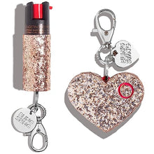 Load image into Gallery viewer, BLINGSTING Self Defense Kit - Professional Grade, Maximum Strength Pepper Spray with UV Marking Dye &amp; Personal Safety Alarm (Rose Gold Glitter &amp; Rose Gold Heart)
