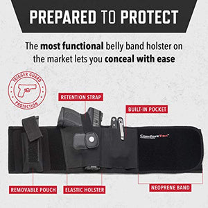 Gun Holsters for Concealed Carry - Ultimate Belly Band Pistol Holster for Men & Women, Belt Compatible with Smith and Wesson, Shield, Glock - Firearm Accessories, Black